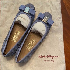 Ferragamo Flat: Blue Rufina Embossed Leather